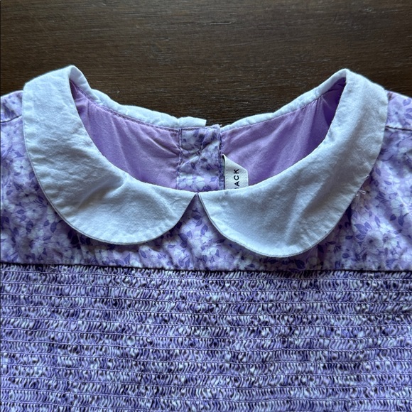 Sz 10 Janie and Jack lavender lined cotton floral smocked puff sleeve dress - Picture 2 of 11